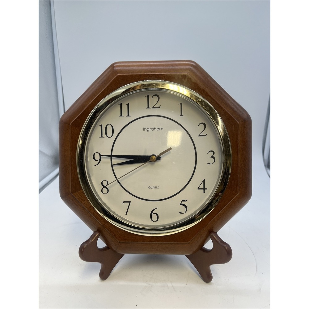 VTG Ingraham Wall Clock Light Oak Wood Octagon Wooden Clock Ingraham Wall Clock